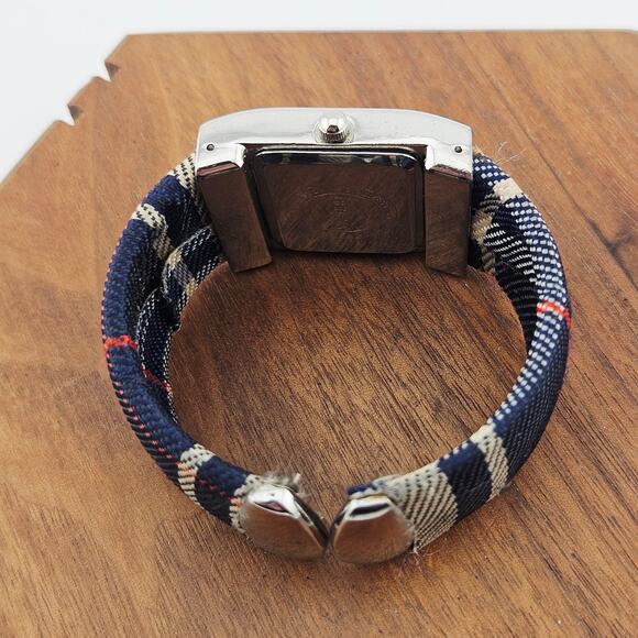 Geneva Women's Silver Tone Bracelet Cuff Watch Navy Blue Preppy Old Money - Picture 5 of 7